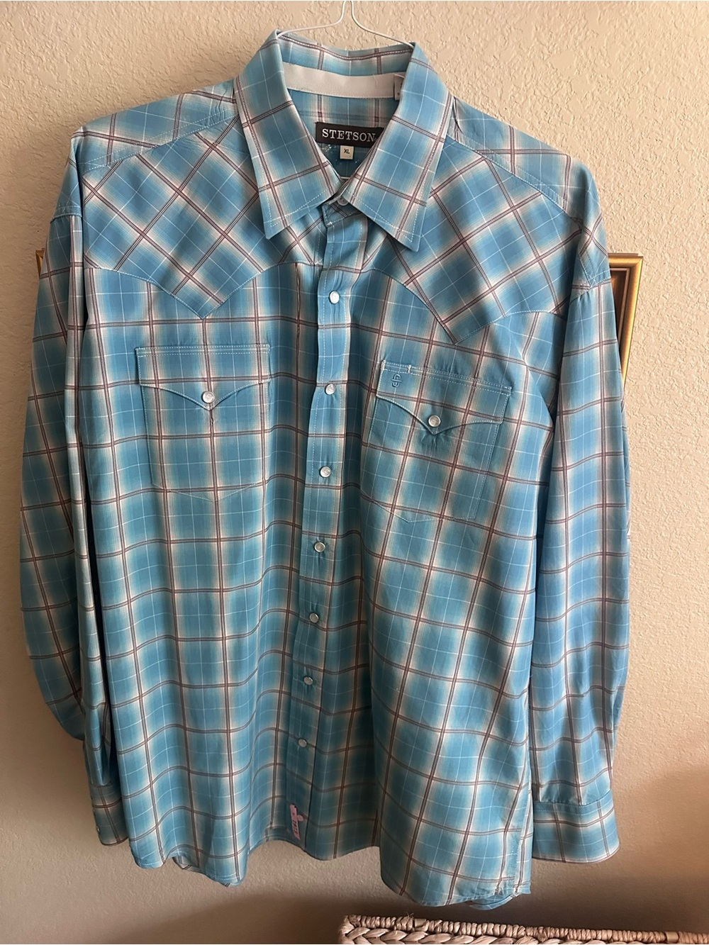 Stetson Light Blue Plaid Western Snap Button-Down Shirt